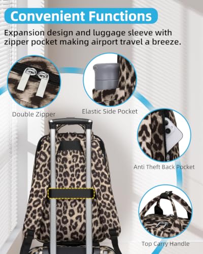 LARVENDER Carry on Luggage Sets 3 Piece, 20" Suitcase with Wheels, Cheetah | 22x14x9 Airline Approved, Lightweight PC+ABS Leopard Prints Shell, Smooth 360° Wheels, TSA Lock, 3-Piece Set with Backpack - color: Cheetah-20BP, size: 3 Piece Set (Backpack/TB/2