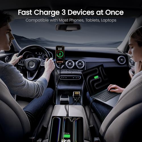 AOHI SUPERAUTO 170W Car Charger with Smart LED Display, 140W PD 3.1 USB C Fast Charging Car Adapter with 80Gb/s USB4 2.0 Cable 3.3FT with up to 120Gbps Bandwidth Boost Dual 8K/4K Display 240W PD 3.1 F