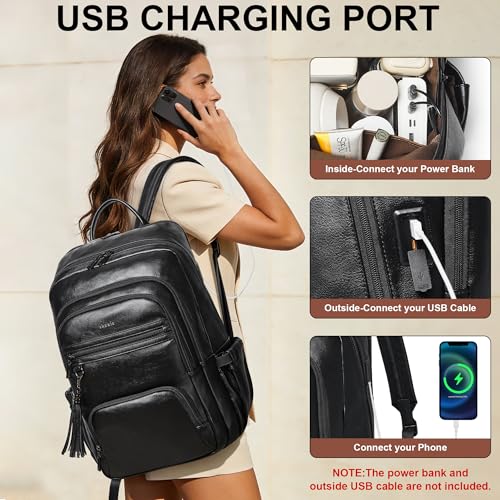Shrrie 17 Inch Laptop Backpack for Women,Vegan Leather Backpack Purse,28L Work Business College Travel Computer Backpacks with Pouch Pocket for Large Capacity Cup & USB Charger,Black - color: Black
