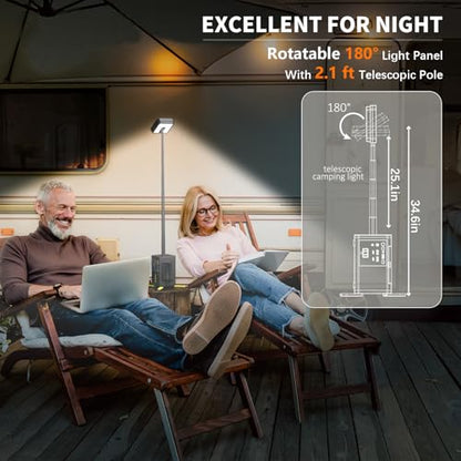 MARBERO [FathersDayGifts] 118Wh Portable Power Station with Telescopic Camping Lights for Camping Hiking 32000mAh 160W Max Power Bank with AC Outlet USB DC Output for Emergency - color: Dark Green