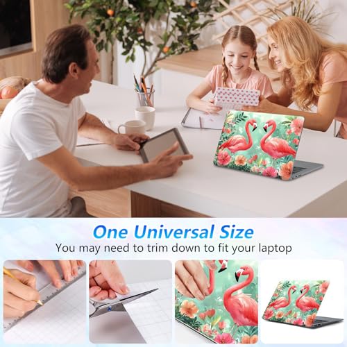 Universal Laptop Skin Sticker Decal with 2 Wrist Pad Skins, Waterproof Scratch Vinyl Cover for 11–15.6 Inch MacBook, HP, Dell, Lenovo, Cutable & Reusable,Pink Flamingo Garden Art - color: Pink Flamingo Garden Art