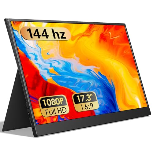WGK 17.3 inch Portable Monitor 1080P FHD 144Hz Travel Display HDMI/USB-C Compatible with Laptops, Desktops, Phones, PS, Mac, Xbox, Switch, and Other Gaming Devices with Smart Cover & Speakers VESA - size: 17.3 Inch 1080p