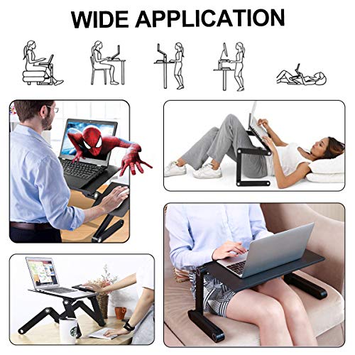 Upgraded Adjustable Aluminum Laptop Desk, with Cooling Fan, Mouse Pad, Notebook, MacBook Laptops Table Stand for Home Office, Ergonomic Lap Desk TV Bed Standing Desk