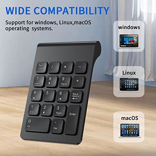 cimetech Wireless Number Pad, 18 Keys Numeric Keypad with USB Receiver | Office Accounting, Portable, Mini, for Laptop PC Computer Desktop Surface Pro Notebook - color: 2.4G-Black