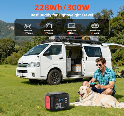 ENOFLO 300W Portable Power Station, 228Wh Solar Generator | 110V Pure Sine Wave AC Outlet, 61600mAh Lithium Battery Backup for CPAP, Camping, RV, and Home Emergency - color: Red-Black1