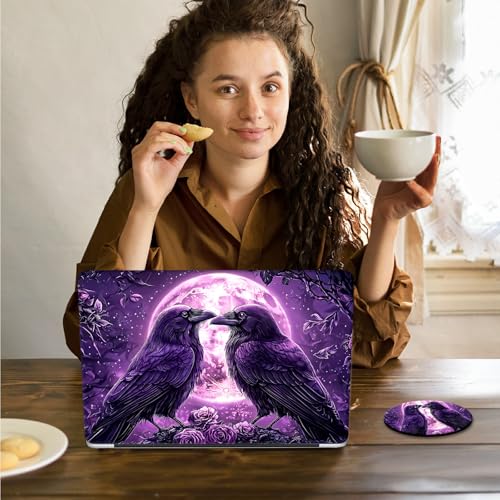 Laptop Skin Sticker Decal 15.6 Inch,12 13 13.3 14 15 15.6 in Laptop Netbook Skins for Notebook,Art Decal Removable Waterproof Scratch Resistant,Universal Vinyl Cover,Crow Moon Purple - color: Crow Moon Purple