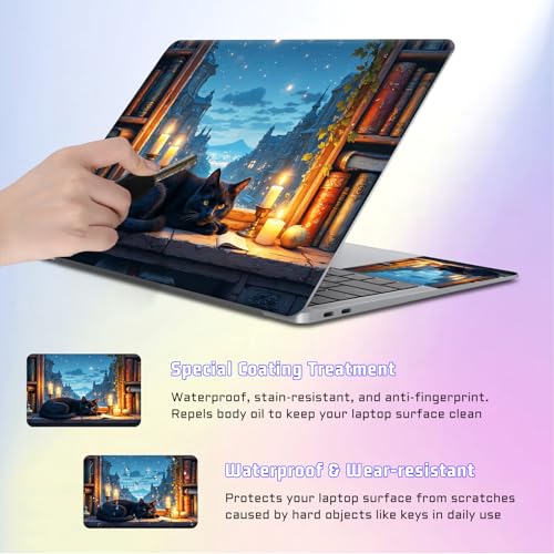 Universal Laptop Skin Sticker Decal, Compatible with MacBook HP Dell Lenovo 12"-15.6", Reusable Vinyl Notebook Cover 3PCS Set, High-Recognition Film-Cozy Black Cat Starry Night City - color: Cozy Black Cat Starry Night City