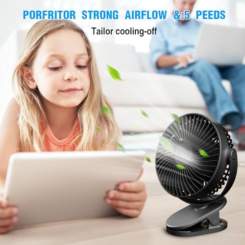 Clip on Fan Rechargeable, 8-Inch Battery Operated Desk Fan, USB Fan,5 Speeds, Strong Airflow, Sturdy Clamp for Golf Cart Office Desk Outdoor Travel Camping Tent Gym Treadmill,Black - color: Black