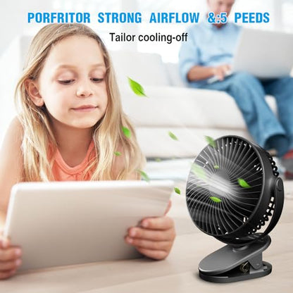Clip on Fan Rechargeable, 8-Inch Battery Operated Desk Fan, USB Fan,5 Speeds, Strong Airflow, Sturdy Clamp for Golf Cart Office Desk Outdoor Travel Camping Tent Gym Treadmill,Black - color: Black
