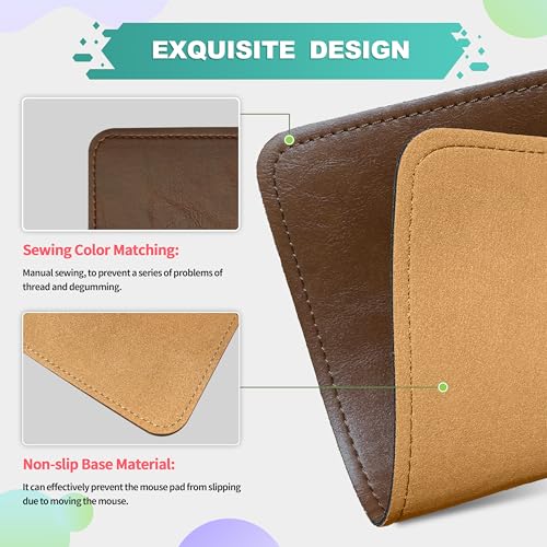PU Leather Mouse Pad with Stitched Edge, Micro-Fiber Base, Non-Slip Waterproof, 8x11Inch (Dark Caramel Brown) - color: Dark Caramel Brown, size: 8L x 11W inches