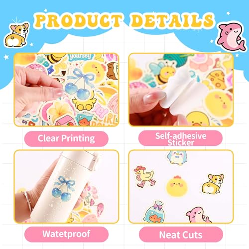60 Pcs Funny Water Bottle Stickers for Kids | Cute Preppy Aesthetic Waterproof Vinyl Laptop Decals, Luggage Scrapbook Skateboard Phone Case DIY Decoer - color: Non-luminescent-493kscp