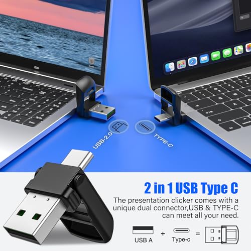 2-in-1 USB Type-C Presentation Clicker Wireless Presenter Remote Clicker | Powerpoint Clicker Slide Advancer, Clicker for Powerpoint Presentations with Volume Control, Presentation Clicker for Mac