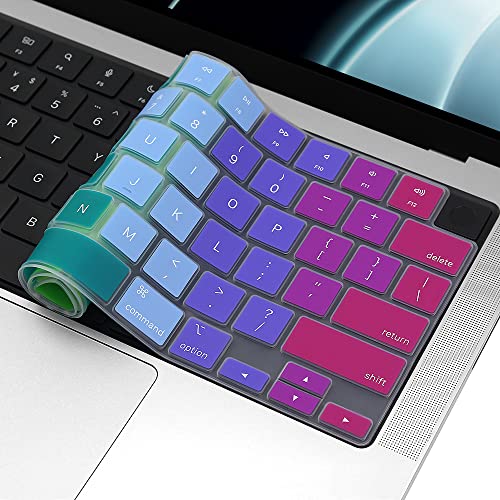 ProElife Keyboard Cover Skin for MacBook Air 13/15 Inch M5 M4, Rainbow | US Enter, Ultra Thin (0.26 mm), Silicone Protective Skin, Easy to Apply, Washable & Reusable, Dust-proof, Precision Molded - color: Rainbow