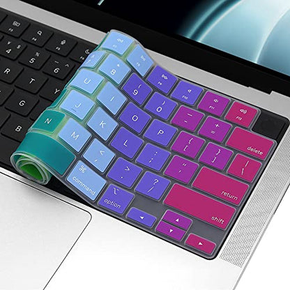 ProElife Keyboard Cover Skin for MacBook Air 13/15 Inch M5 M4, Rainbow | US Enter, Ultra Thin (0.26 mm), Silicone Protective Skin, Easy to Apply, Washable & Reusable, Dust-proof, Precision Molded - color: Rainbow