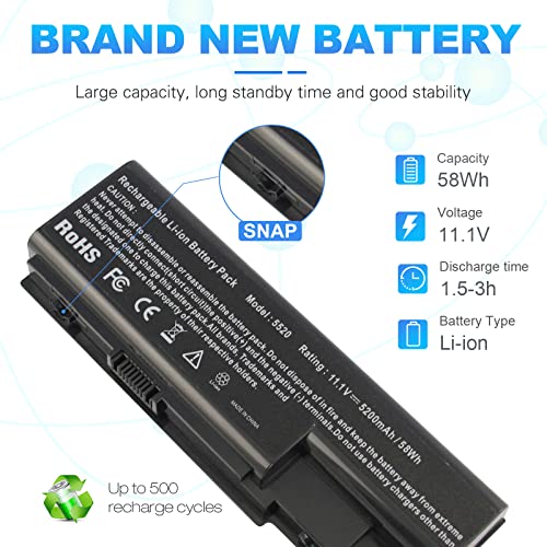 Laptop Battery for Gateway NV73 NV74 NV78 5920G NV79, for Acer AS07B31 AS07B51 AS07B41 AS07B42 AS07B32 AS07B61 AS07B71 AS07B72 AS07B52 ICL50 ICY70 ICW50, Acer Aspire 5920 5315 5520 6930 7520 7720 - size: 7.28*2.72*0.94inch 5920