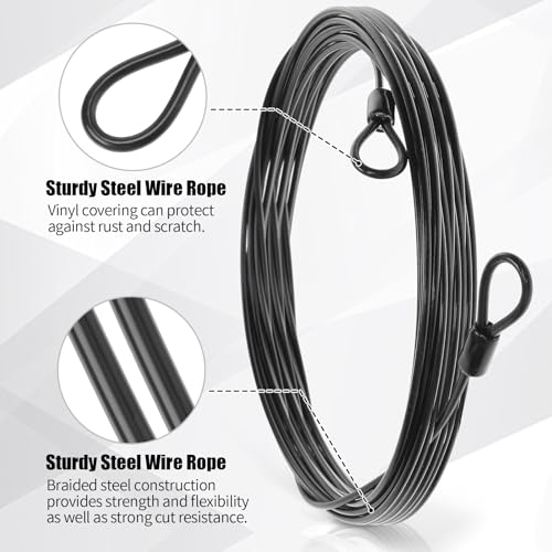 12 Pack Security Cable Luggage Lock with Loops 15 ft 3mm Braided Steel Coated Bike Cable Wire Double Loop Anti Theft Safety for U Lock, Padlock and Disc(Black) - color: Black, size: 15 Feet