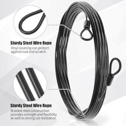 12 Pack Security Cable Luggage Lock with Loops 15 ft 3mm Braided Steel Coated Bike Cable Wire Double Loop Anti Theft Safety for U Lock, Padlock and Disc(Black) - color: Black, size: 15 Feet