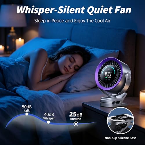 Portable Clip on Fan, Rechargeable USB Desk Fan with Turbo Airflow, 100 Speeds LED Display, 360° Rotation, Small Quiet Battery Powered Fan for Stroller Outdoor Travel Camping Golf Cart, Grey - color: Grey