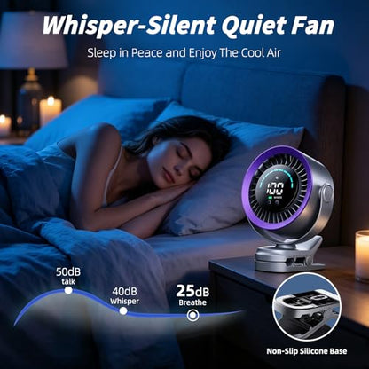 Portable Clip on Fan, Rechargeable USB Desk Fan with Turbo Airflow, 100 Speeds LED Display, 360° Rotation, Small Quiet Battery Powered Fan for Stroller Outdoor Travel Camping Golf Cart, Grey - color: Grey