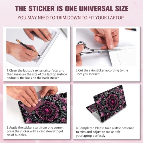 PLIGREAT 15 Inches Laptop Decal Sticker Skin Cover, Dark Mandala Laptop Sticker Decals Fits 12" to 15" Laptops Universal Waterproof Removable, Purple Grey - color: Purple Grey