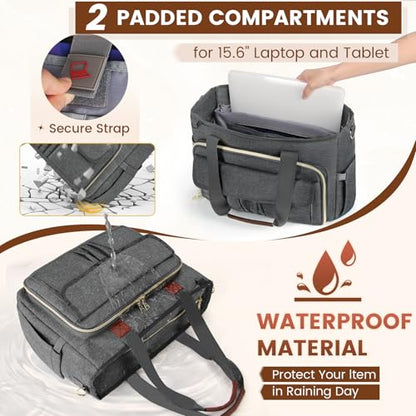 RAINSMORE Teacher Tote Bag 15.6 inch Laptop Bag for Women Work Bags Nurse Bag Lightweight Laptop Tote Computer Briefcase - color: Grey