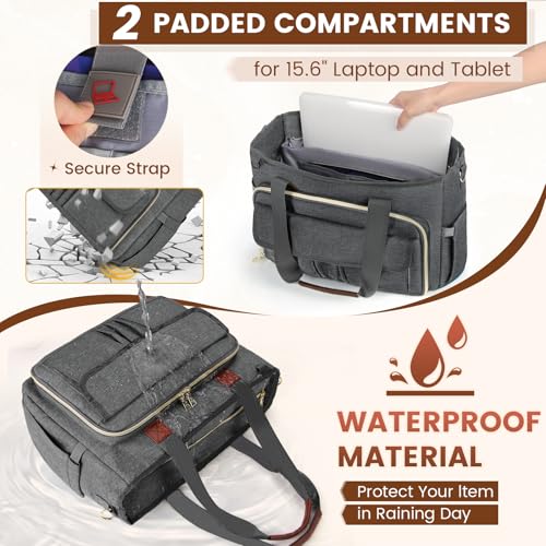 RAINSMORE Teacher Tote Bag 15.6 inch Laptop Bag for Women Work Bags Nurse Bag Lightweight Laptop Tote Computer Briefcase - color: Grey