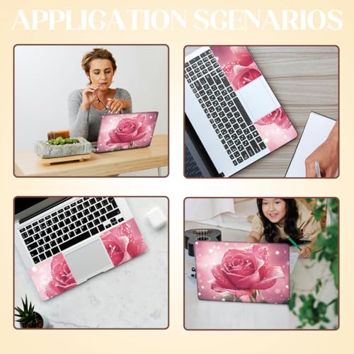 SUPERDANT Pink Rose Laptop Skin Decal Shining Rose Universal Laptops Skin Sticker Notebook Protector 12 13 13.3 14 15 15.4 15.6 Inches Vinyl Cover Removable Waterproof Personalized Art Decal Pink - color: Pink