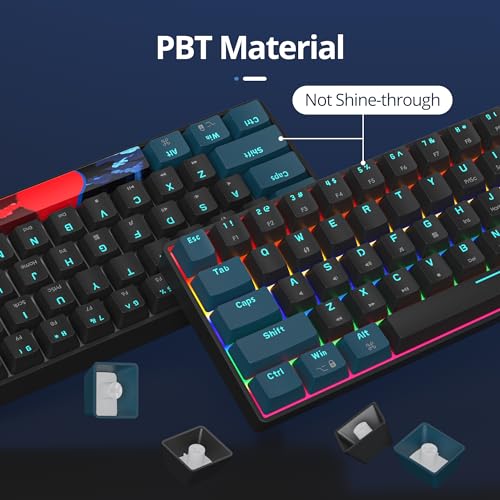 surmen 65% Mechanical Gaming Keyboard with Linear Red Switch, Wired Mini Compact Keyboard 60 Percent Backlit for Laptop Desktop PC Gamers（68 Monster B-Rainbow） - color: 68 Monster B-Rainbow
