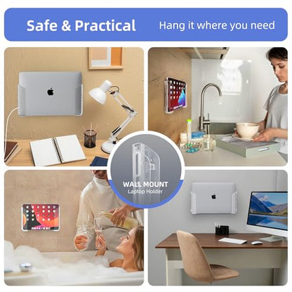 Clear Wall & Under Desk Laptop Mount Holder–Adhesive & Screw in,1.02"/ 26 mm,Anti-Scratch Pads,Universal for MacBooks,Surface,Keyboards,Tablets,Switch &More - color: Transparent