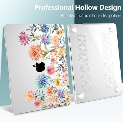 TWOLSKOO for MacBook Air 13 inch Case M5 2026 M4 2025 M3 M2 2024-2022 A3449 A3240 A3113 A2681, Plastic Hard Shell & Keyboard Cover & Screen Film for MacBook Air 13.6 inch Case, Beautiful Flowers - color: Beautiful Flowers D020