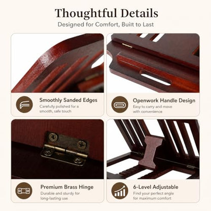 Bamboo Foldable Laptop Stand Holder, 6-Level Adjustable Ergonomic Notebook Riser with Heat Dissipation for 10-17 Inch Laptops, MacBook, Tablet (Dark Brown) - color: Dark Brown
