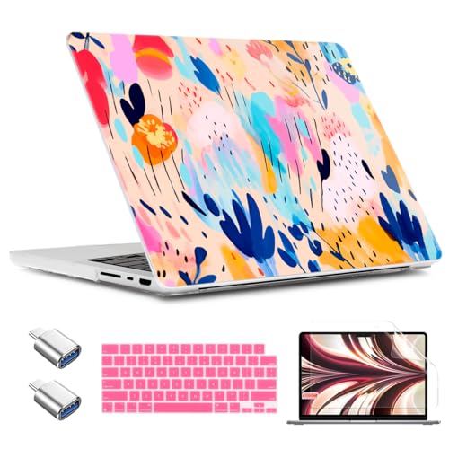 TWOLSKOO for MacBook Pro 16 inch Case M4 A3403 A3186 M3 A2991 M2 A2780 M1 A2485 (2024-2021) Pro/Max, Plastic Hard Shell & Keyboard Cover & Type C Adapter & Screen Protector, Bright Abstract Floral - color: Bright Abstract Floral