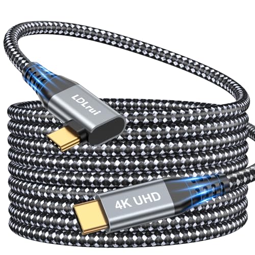 LDLrui 10FT Right Angle USB C Cable, 100W PD, 20Gbps Data, 4K Video | Large Workspaces, Commercial Displays, Long Distance Routing, Flexible Installation, Full-Featured USB-C - size: 10FT, style: Right Angle Type C