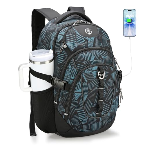 Swissdigital Laptop Backpack with USB Charging Port, Travel Backpack Fits 15.6 inches Computer, 31L Backpack for Men, Dark Green | SD803-96 - color: Dark Green