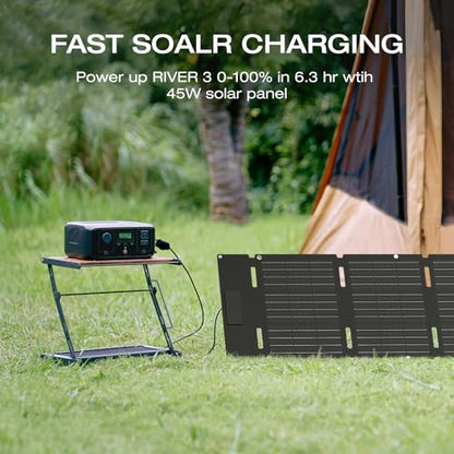 EF ECOFLOW Solar Generator RIVER 3 & 45W Solar Panel,245Wh 300W | LFP Battery, 300W Up to 600W AC Output, <20 MS UPS, 1Hr Fast Charging Power Station for Outdoor/RVs - style: RIVER 3+45W Solar Panel