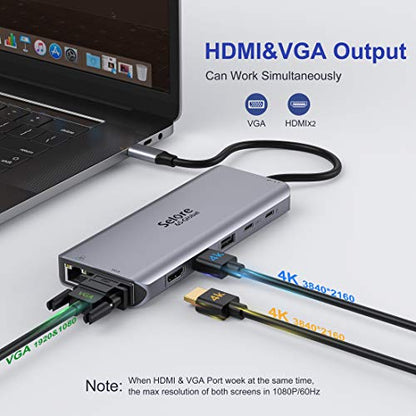 USB C Docking Station Dual Monitor, 14-in-1 Triple Display Dual 4K HDMI & VGA, 10Gbps Data Transfer, 100W PD, Gigabit Ethernet, SD/microSD Card Reader, Audio - USB-C Hub for Dell HP Lenovo MacBook