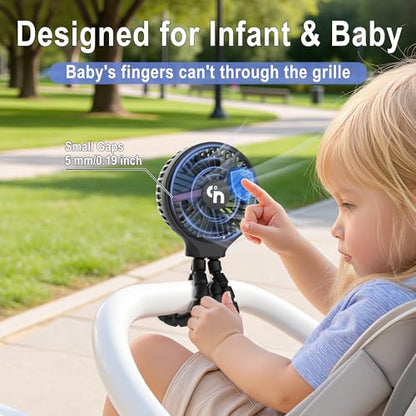 WiHoo Portable Stroller Fan, 11H Ultra-long Battery Life 3 Speed 360°Rotate, USB Rechargeable or Battery Operated Cooling Clip On Personal Fan for Baby Crib Travel Car Seat Black - color: Black