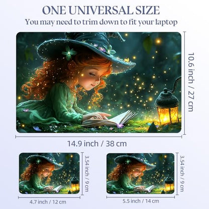Universal Laptop Skin Sticker Decal,15.6 Inch Laptop Vinyl Cover for 13" 14" 15.6" Laptop,Waterproof Scratch-Resistant Protector Wrap,Reusable with Wrist Pads,Witch Girl Magic Book - color: Witch Girl Magic Book