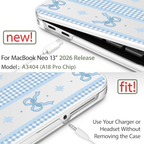 Compatible with MacBook Neo 13 inch (2026 Release A3404) (A18 Pro) with Liquid Retina Display, Printed Slim Protective Case with Screen Protector & Keybaord Cover, Blue Bowknot - color: Blue bowknot
