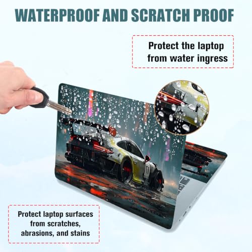 PLIGREAT 15 Inches Laptop Decal Sticker Skin Cover, Racing Pattern Laptop Sticker Decals Fits 12" to 15" Laptops Universal Waterproof Removable, Grey White - color: Grey White