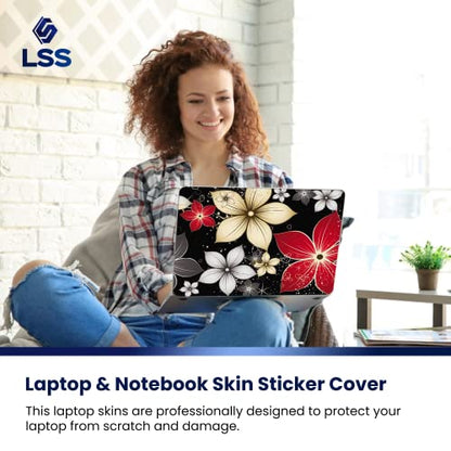 LSS 17 17.3 Inches Laptop Notebook Skin Sticker with 2 Wrist Pads - Reusable Cover Protector Vinyl Sticker Cover Decal Fits 17" - 19" HP Asus Acer Samsung - Black Grey Flower Leaves - color: Black Grey Flower Leaves, size: 17" - 19"
