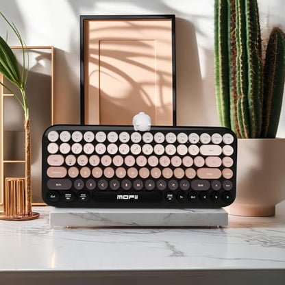 Lomiluskr Colorful Wireless Keyboard, Bluetooth/2.4G Dual Mode, Compact TKL Quiet Membrane Keyboard, Cute Gradient Retro Round Keycaps, Compatible with PC/Laptop/Tablet/Smartphone (Black) - color: Black