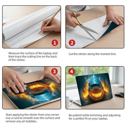 Universal Laptop Skin Sticker Decal, 12"-15.6" Aesthetic Vinyl Wrap, Shark Fire Water Attack Waterproof Notebook Cover Art Protector for MacBook HP Dell Lenovo, Fits 13" 14" 15" 15.6" - color: Shark Fire Water Attack