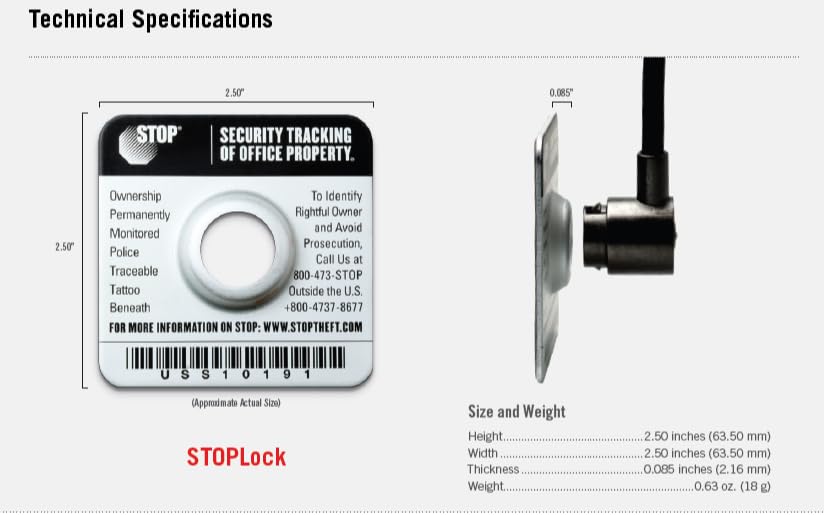 Stop Security Lock Anti-Theft Plate w/Heavy-Duty Steel Cable Lock & Lifetime 24/7 Recovery – Laptops/Tablets/Devices | USA Made
