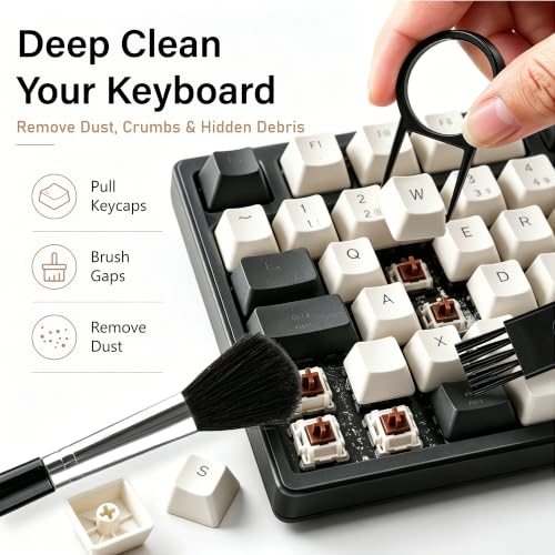 Keyboard Cleaning Kit, Laptop Cleaner for Computer MacBook iPhone AirPods, 18-in-1 Electronics Cleaning Tool with Brush Spray Microfiber Cloth for PC Screen Camera Monitor, White