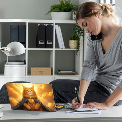 Laptop Skin Sticker Decal 12" 13" 13.3" 14" 15" 15.6",Waterproof Scratch Resistant Vinyl,Reusable Easy to Apply,for MacBook HP Dell Notebooks Netbooks Laptop,2 Wrist Pads,Cute Orange Cat - color: Cute Orange Cat