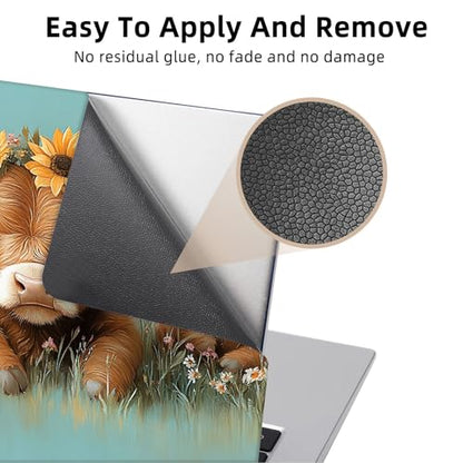 Aesthetic Laptop Skin Cover,12-15.6 Inch Universal Vinyl Sticker Decal,Waterproof Scratch-Resistant Notebook Wrap,Removable Residue-Free Protector,Cows Sunflowers Butterflies - color: Cows Sunflowers Butterflies
