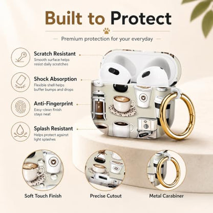 Compatible with AirPod 4 Case 2024, Cute Hard Plastic Protective Cover for Airpod 4th Generation Women, Shockproof Shell Skin with Gold Ring Keychain,Coffee Cup - color: Coffee Cup