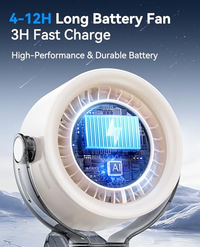 KIMMOO 4000mAh Rechargeable Portable Clip on Fan-100-Speed Touch Control, LED Display, 360° Rotate Quiet Turbo Desk Fan, Small Battery Operated USB Fan for Stroller Bed Travel Camping Golf Gym (White) - color: White
