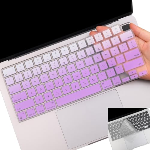 2 Pack Keyboard Cover for 2026 MacBook Neo 13" (Touch ID) & MacBook Pro 14"/16" M5-M1 Pro/Max, M5-M2 & MacBook Air 13"/15" M5-M1, Keyboard Protective Skin US Layout-Opurple - color: Ombrepurple+TPU